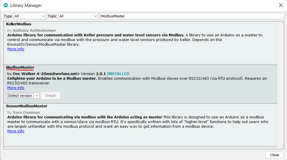 ModbusMaster library